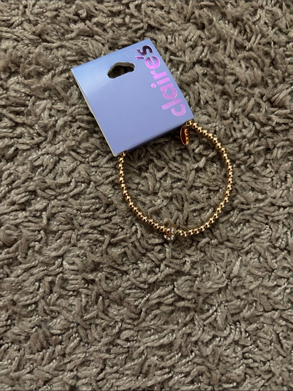 Claire's Gold Beaded Stretch Bracelet with Sparkle Charm